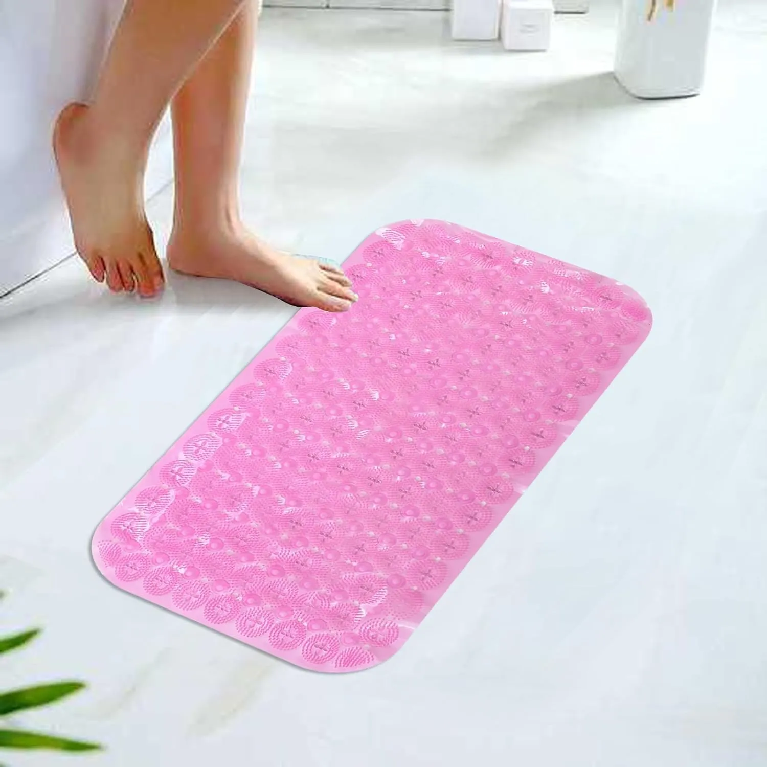 Kuber Industries Bath Mat | PVC Bathroom Mat | Shower Bath Mat | Floor Tub Mat | Foot Massager Mat | Anti-Skid Shower Bathroom Mat | B-01C |Pack of 2| Pink