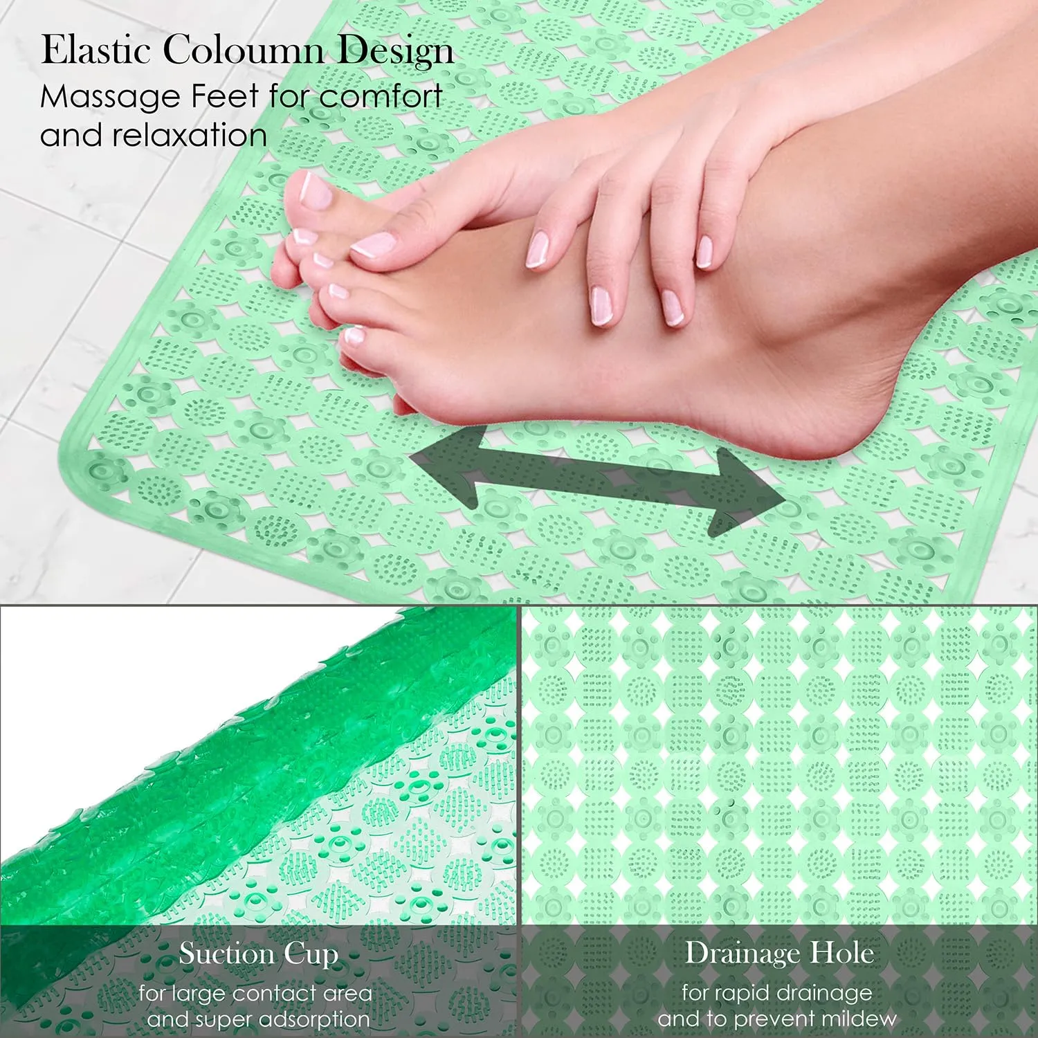 Kuber Industries Bath Mat | PVC Bathroom Mat | Shower Bath Mat | Transparent Round Check Floor Tub Mat | Foot Massager Mat | Anti-Skid Floor Mat | Shower Mat | Pack of 2 | Green