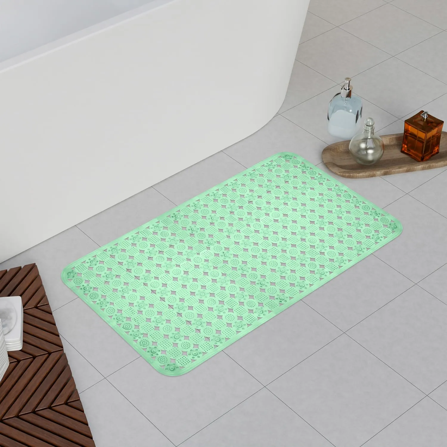 Kuber Industries Bath Mat | PVC Bathroom Mat | Shower Bath Mat | Transparent Round Check Floor Tub Mat | Foot Massager Mat | Anti-Skid Floor Mat | Shower Mat | Pack of 2 | Green