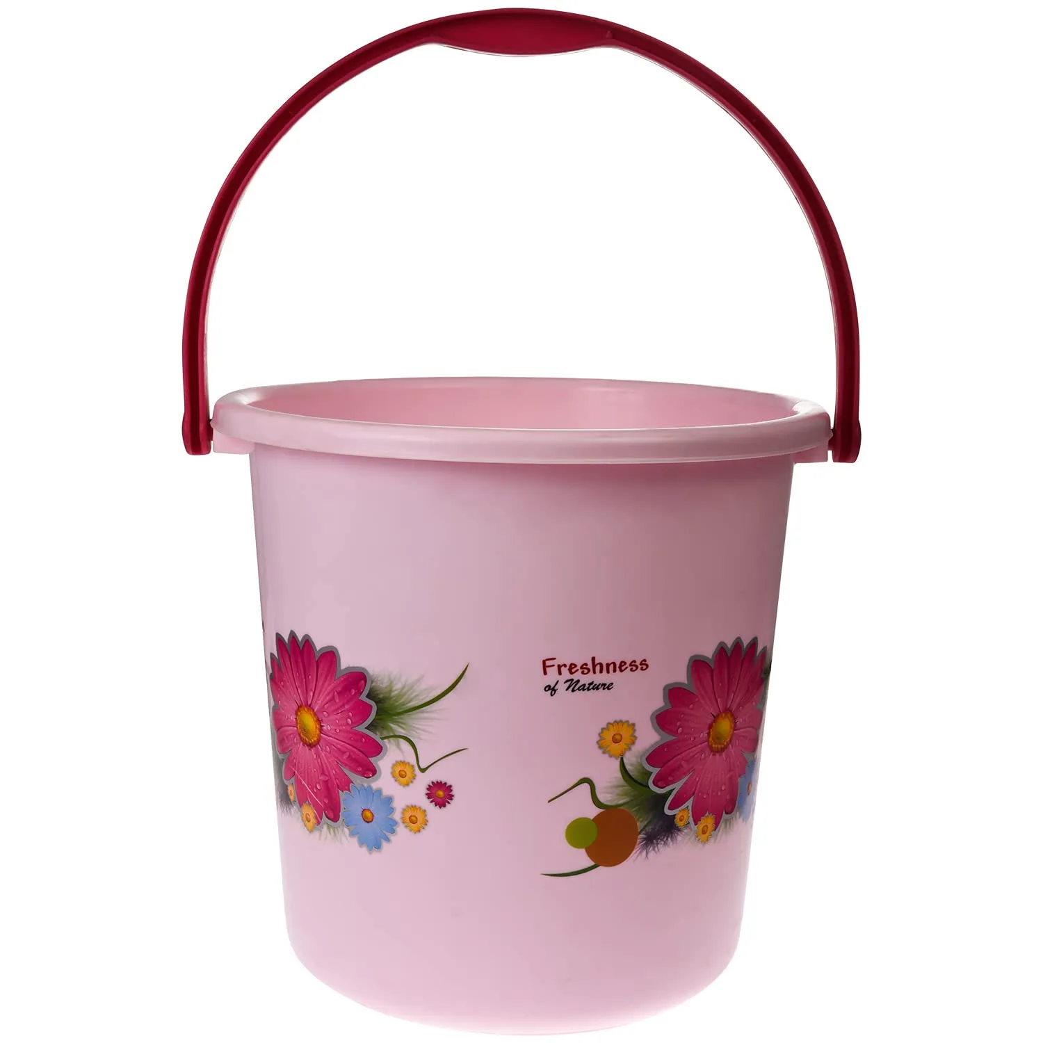 Kuber Industries Bucket|Plastic Bucket for Bathroom|Bucket for Bathing|Unbreakable Printed Bucket with Handle|18 Liter|Pack of 3 (Pink)