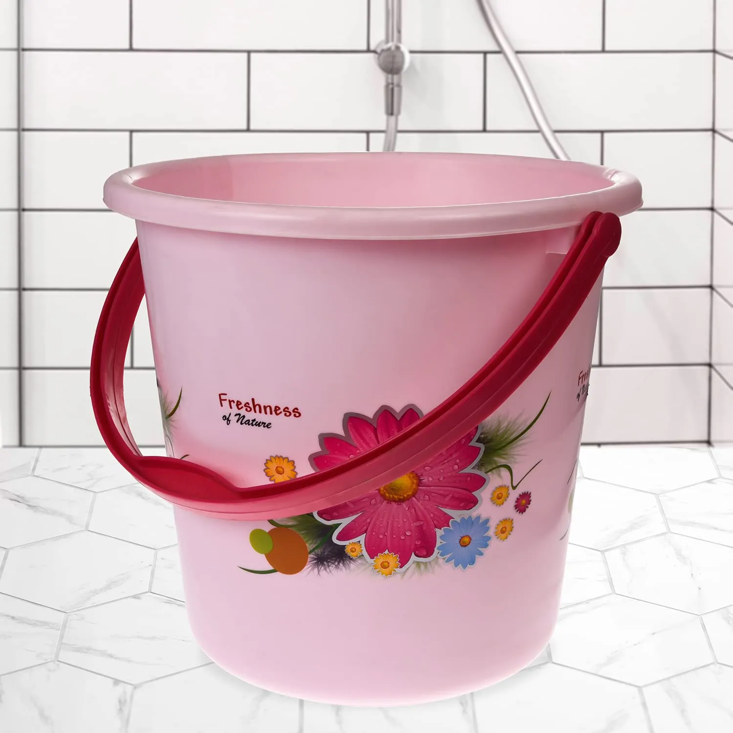 Kuber Industries Bucket|Plastic Bucket for Bathroom|Bucket for Bathing|Unbreakable Printed Bucket with Handle|18 Liter|Pack of 3 (Pink)