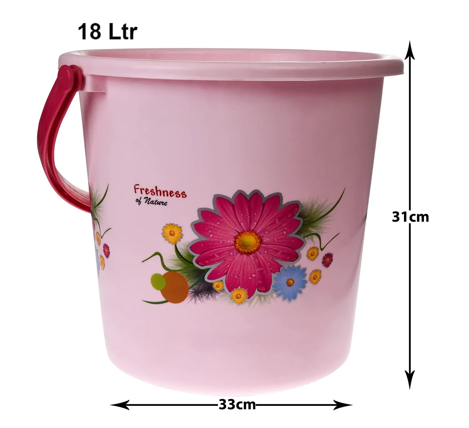 Kuber Industries Bucket|Plastic Bucket for Bathroom|Bucket for Bathing|Unbreakable Printed Bucket with Handle|18 Liter|Pack of 3 (Pink)