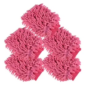 Kuber Industries Chenille Mitts|Microfiber Cleaning Gloves|Inside Waterproof Cloth Gloves|100 Gram Weighted Hand Duster|Chenille Gloves for Car|Glass|Pack of 5 (Pink)