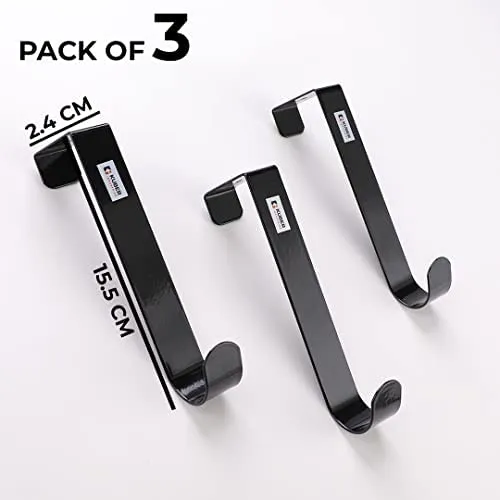 Kuber Industries Cloth Hanger|Wall Mounted Towel Hanger|Multipurpose Cloth & Towel Holder|Iron Spray Material|Easy Installation|Interchangeable Over The Door Hook|ZT-3042(B)|Pack of 3|Black