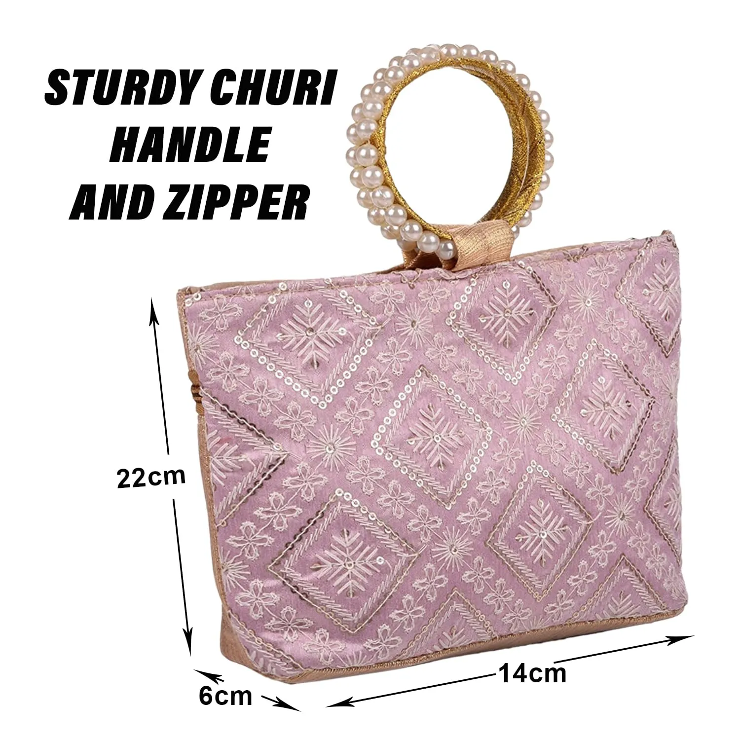 Kuber Industries Clutch Bag | Zig Zag Chicken Silk Embroidery | Moti Churi Handle | Hand Purse for Woman | Party Bags for Woman | Wedding Clutch Purse | Purple