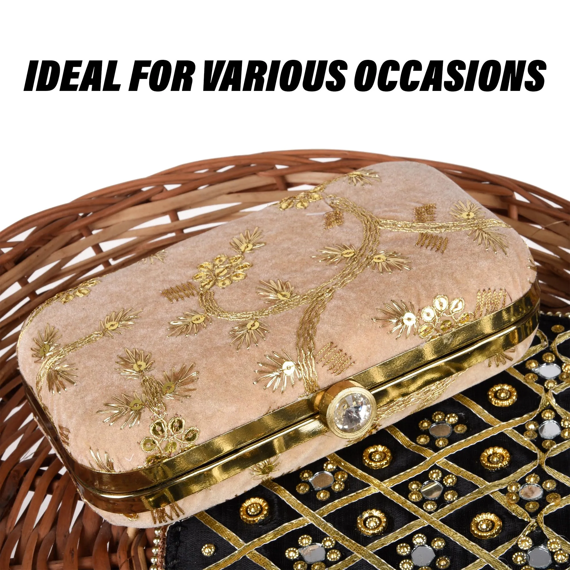 Kuber Industries Clutch Purse | Wedding Clutch | Party Hand Purse | Women’s Clutch Purse | Detachable Chain Purse | Wallet Hand Bag | Lock System Hand Bag | Cream