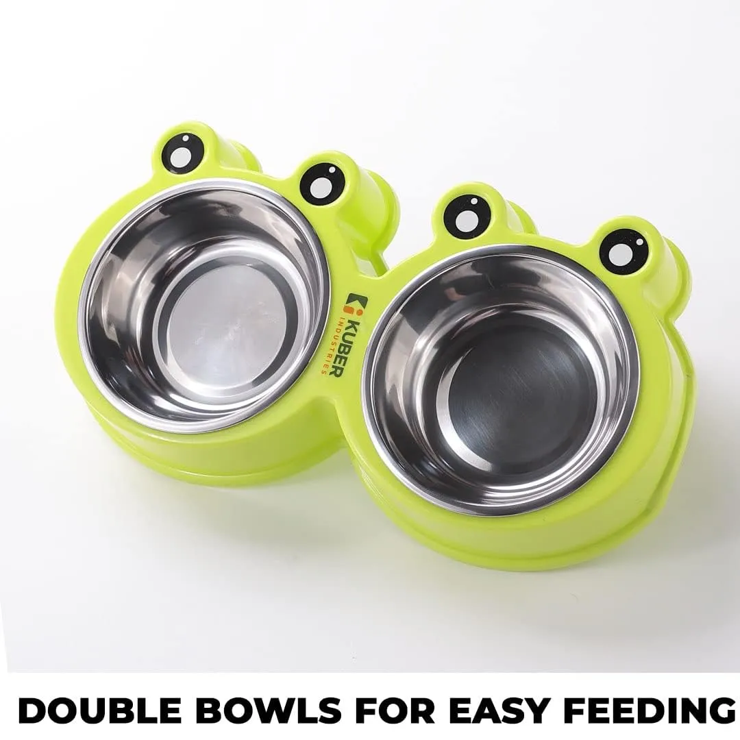 Kuber Industries Dog Food Bowl|Stainless Steel,PVC Material Dog Bowls|Non Slip,Durable,Sturdy,Non Toxic|Perfect Dog Accessories for Indoor & Outdoor Use|A1009G|Pack of 3|Green