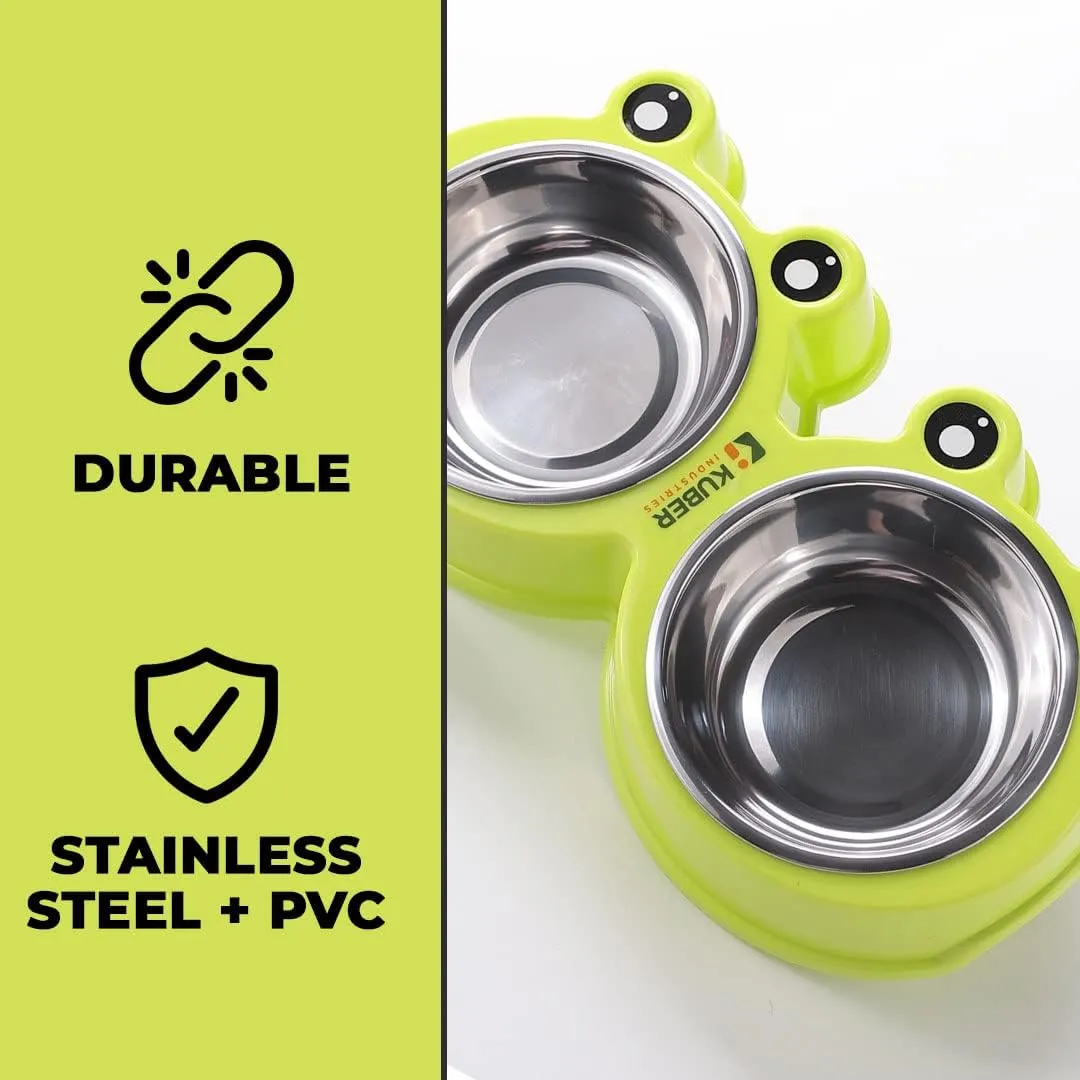 Kuber Industries Dog Food Bowl|Stainless Steel,PVC Material Dog Bowls|Non Slip,Durable,Sturdy,Non Toxic|Perfect Dog Accessories for Indoor & Outdoor Use|A1009G|Pack of 3|Green