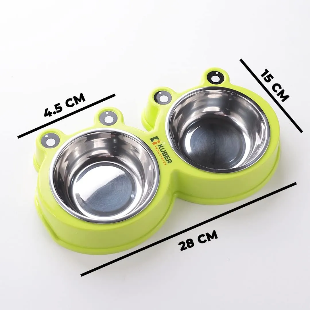 Kuber Industries Dog Food Bowl|Stainless Steel,PVC Material Dog Bowls|Non Slip,Durable,Sturdy,Non Toxic|Perfect Dog Accessories for Indoor & Outdoor Use|A1009G|Pack of 3|Green