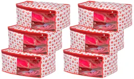 Kuber Industries Dot Printed Foldable, Lightweight Non-Woven Blouse Cover/Organizer With Tranasparent Window- Pack of 6 (Red)-46KM0301