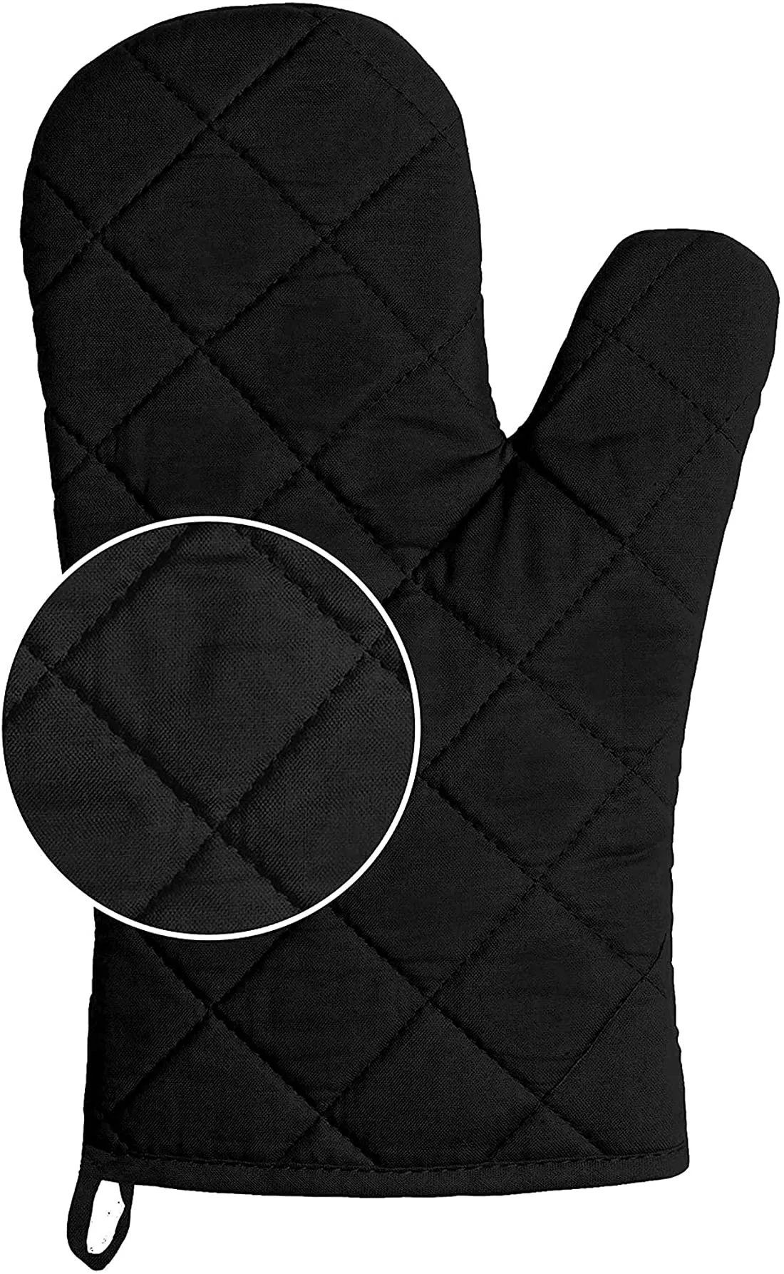 Kuber Industries Heat Resistant Cotton Kitchen Oven Mitt Microwave Glove Set, Non-Slip Grip and Hanging Loop for Kitchen, Cooking, Baking, Set of 2 (Black), (Model: HS_37_KUBMART020602)