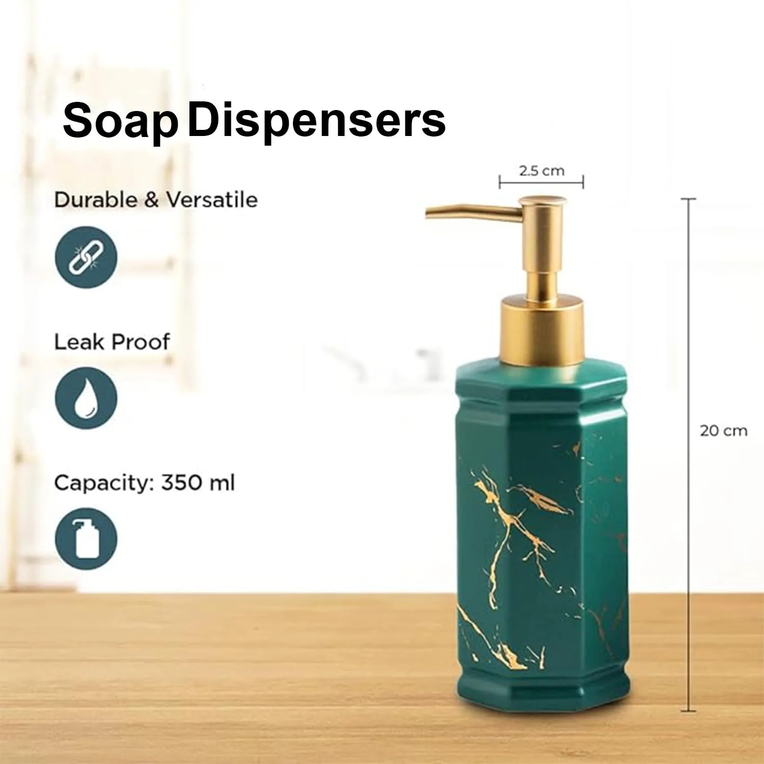 Kuber Industries Liquid Soap Dispenser | Handwash Soap Dispenser | Soap Dispenser for Wash Basin | Shampoo Dispenser Bottle | Bathroom Dispenser Bottle | Pack of 5 | 350 ml | Green