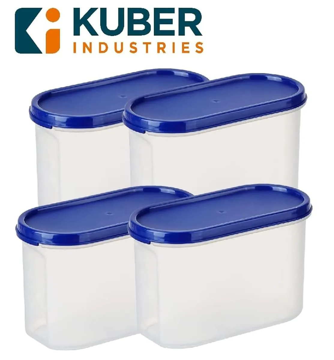 Kuber Industries Plastic Storage Containers With Lid I Set of 4, 1200 ml | Airtight, Stackable, Spill-proof, Travel-friendly | Transparent with Blue Lid | For Dry & Wet Foods, Cereals, Dryfruits