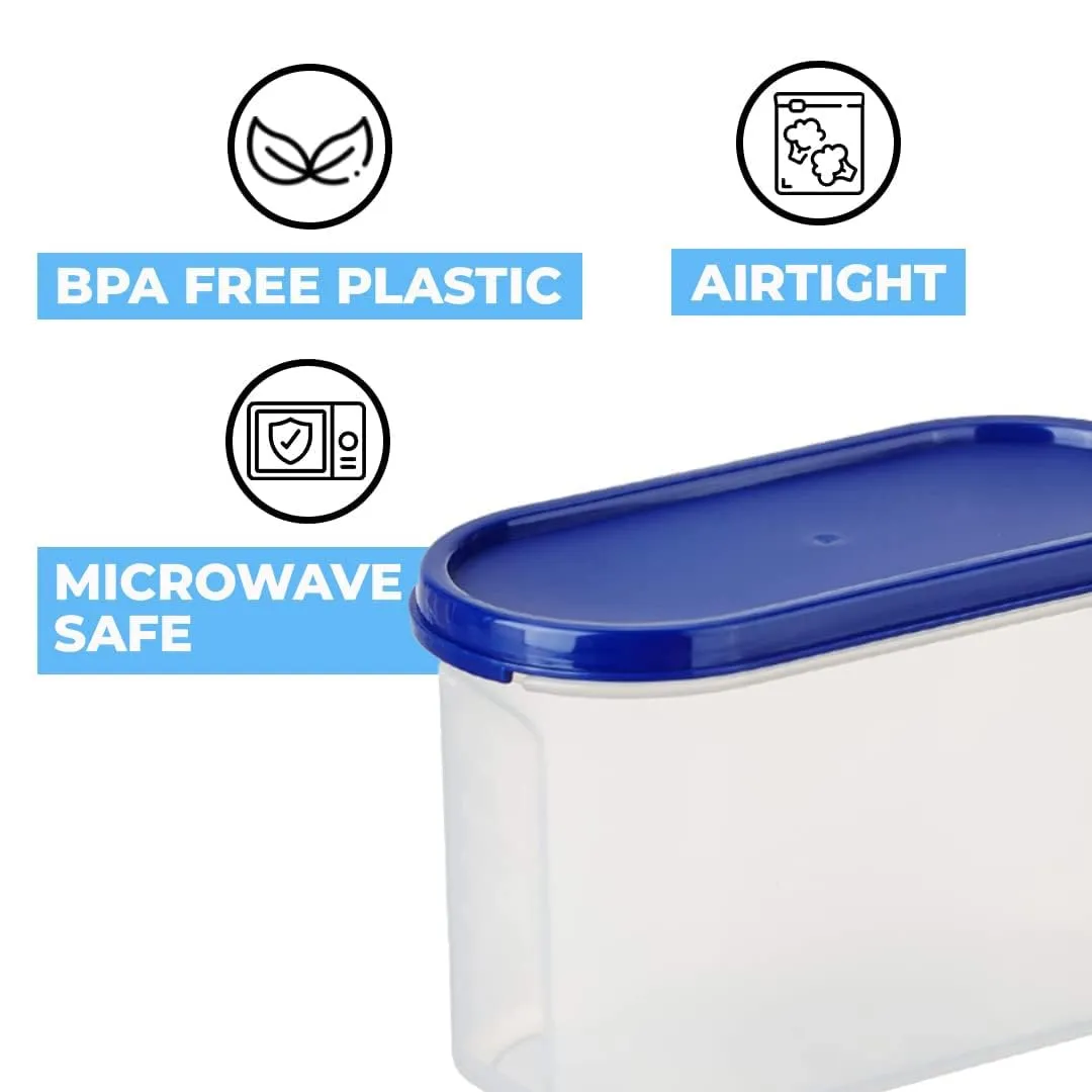 Kuber Industries Plastic Storage Containers With Lid I Set of 4, 1200 ml | Airtight, Stackable, Spill-proof, Travel-friendly | Transparent with Blue Lid | For Dry & Wet Foods, Cereals, Dryfruits