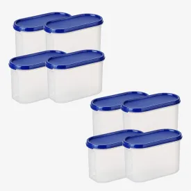 Kuber Industries Plastic Storage Containers With Lid I Set of 4, 1200 ml|Airtight, Stackable, Spill-proof, Travel-friendly|Transparent with Blue Lid|For Dry & Wet Foods, Cereals, Dryfruits (Pack Of 2)