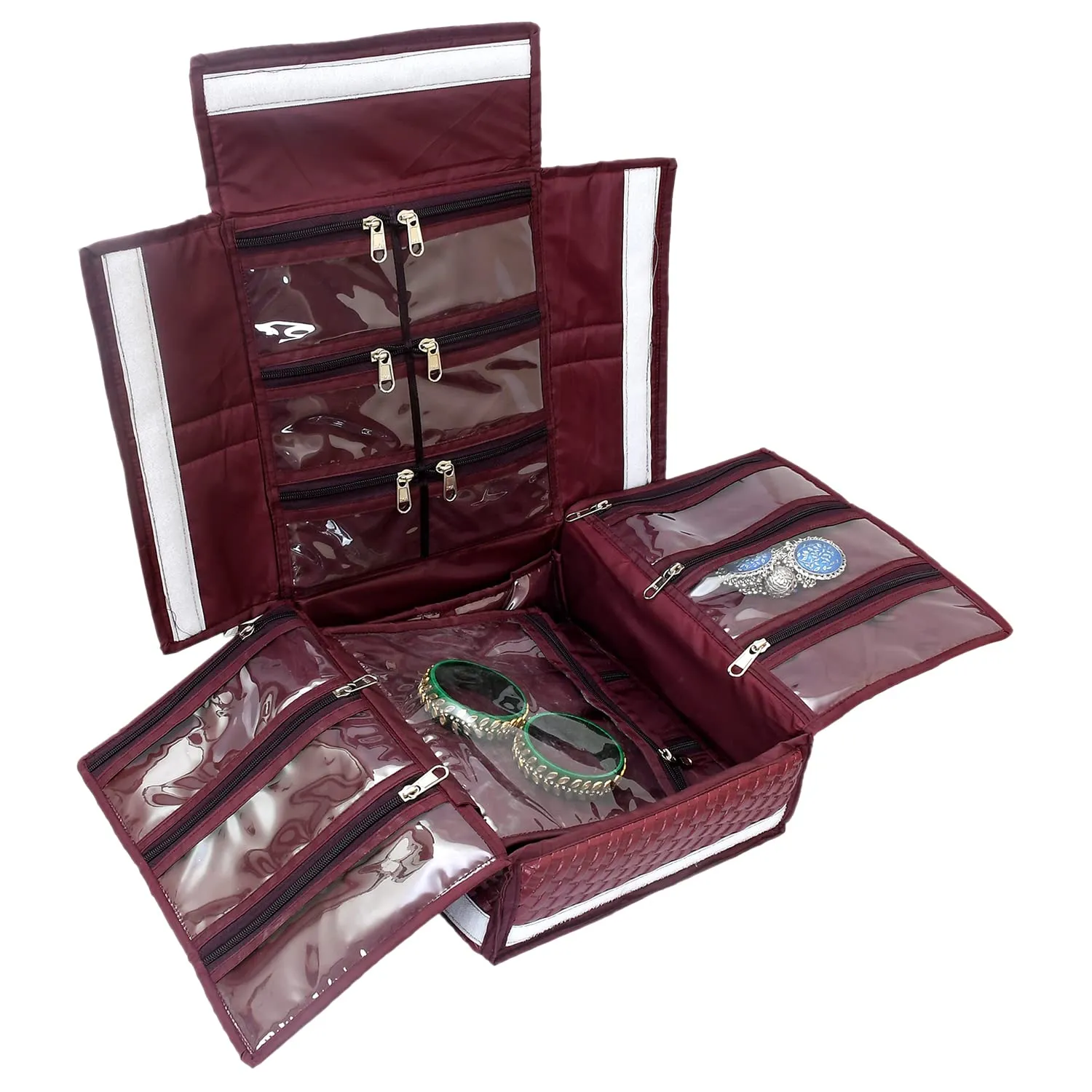 Kuber Industries Soft Leather Jewellery Organizer For Small Jewellery With 18 Pouches (Maroon) 54KM4076