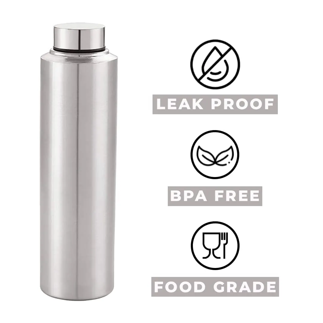 Kuber Industries Stainless Steel Water Bottle|1 LTR Food Grade, BPA Free Lid, Non-Toxic, Rust Free|Airtight, Leak Proof & Odour Free|for Home, School, Office & Gym|Water Bottle Set of 6 (Pack of 2)