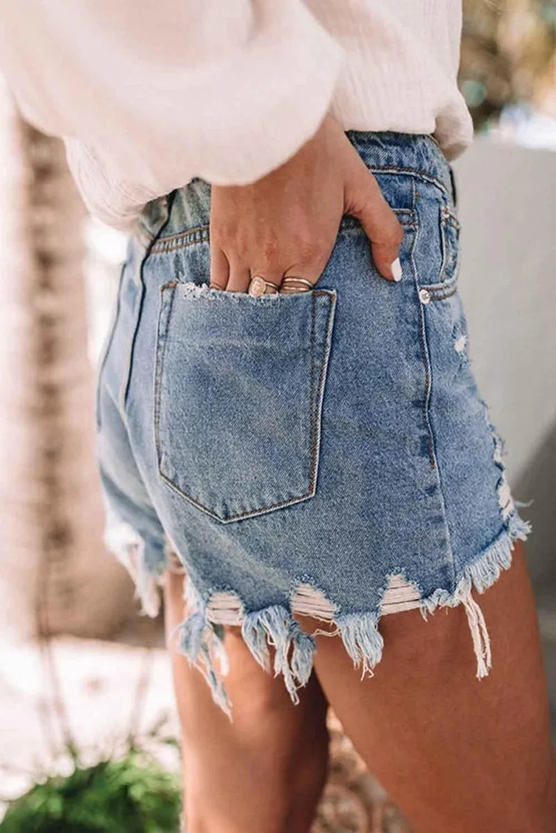 Kyle Raw Edge Distressed Denim Shorts