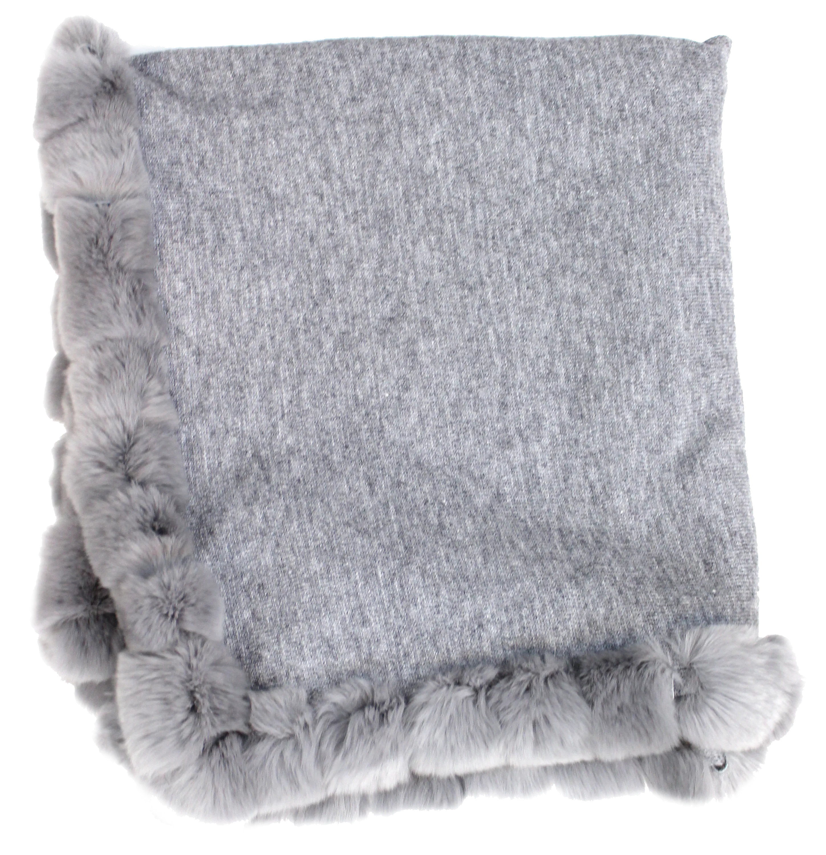 La Fiorentina Wrap with Rex Fur Trim - Grey