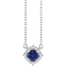 Lab Created Sapphire Necklace with Diamond Halo