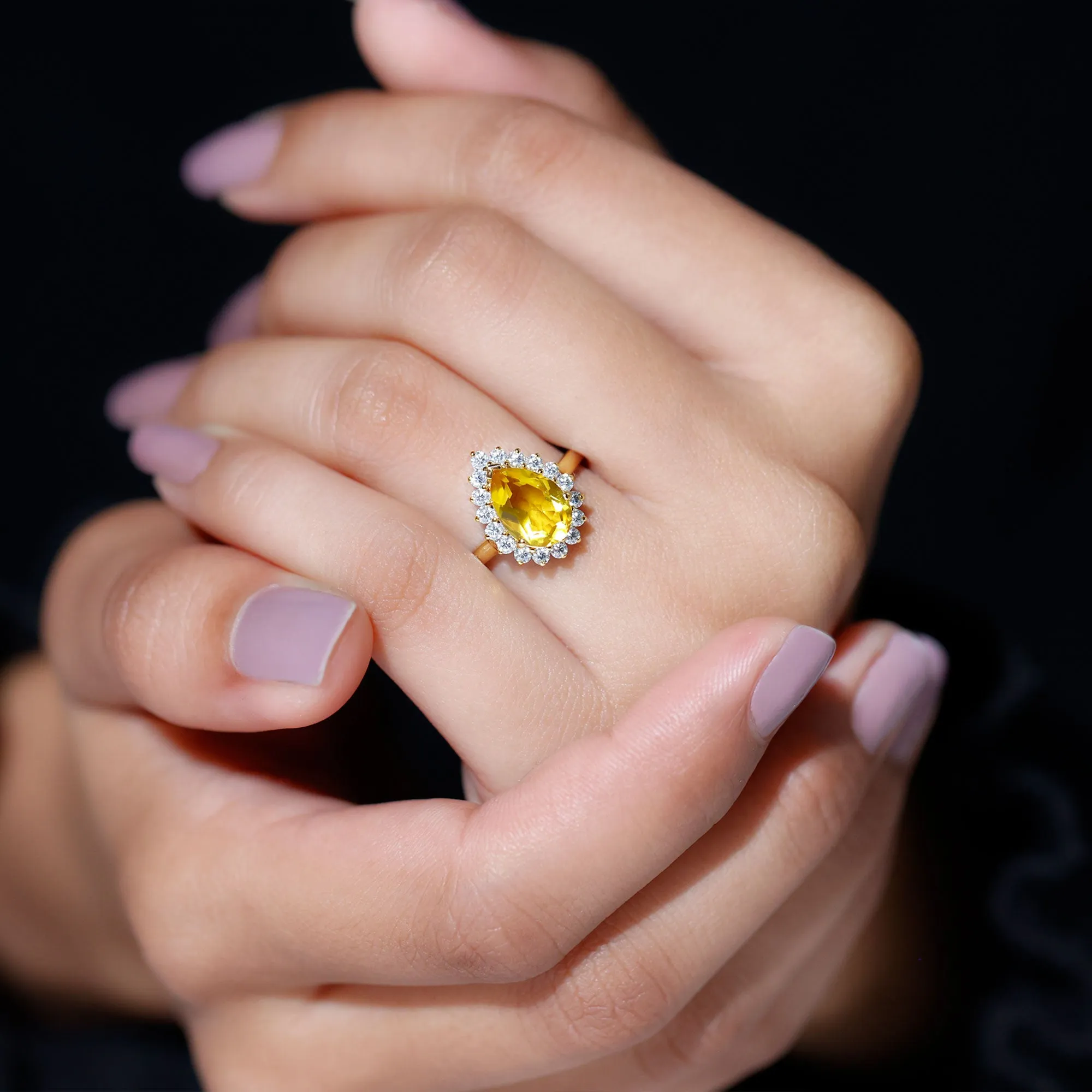 Lab-Created Yellow Sapphire Engagement Ring with Diamond Halo