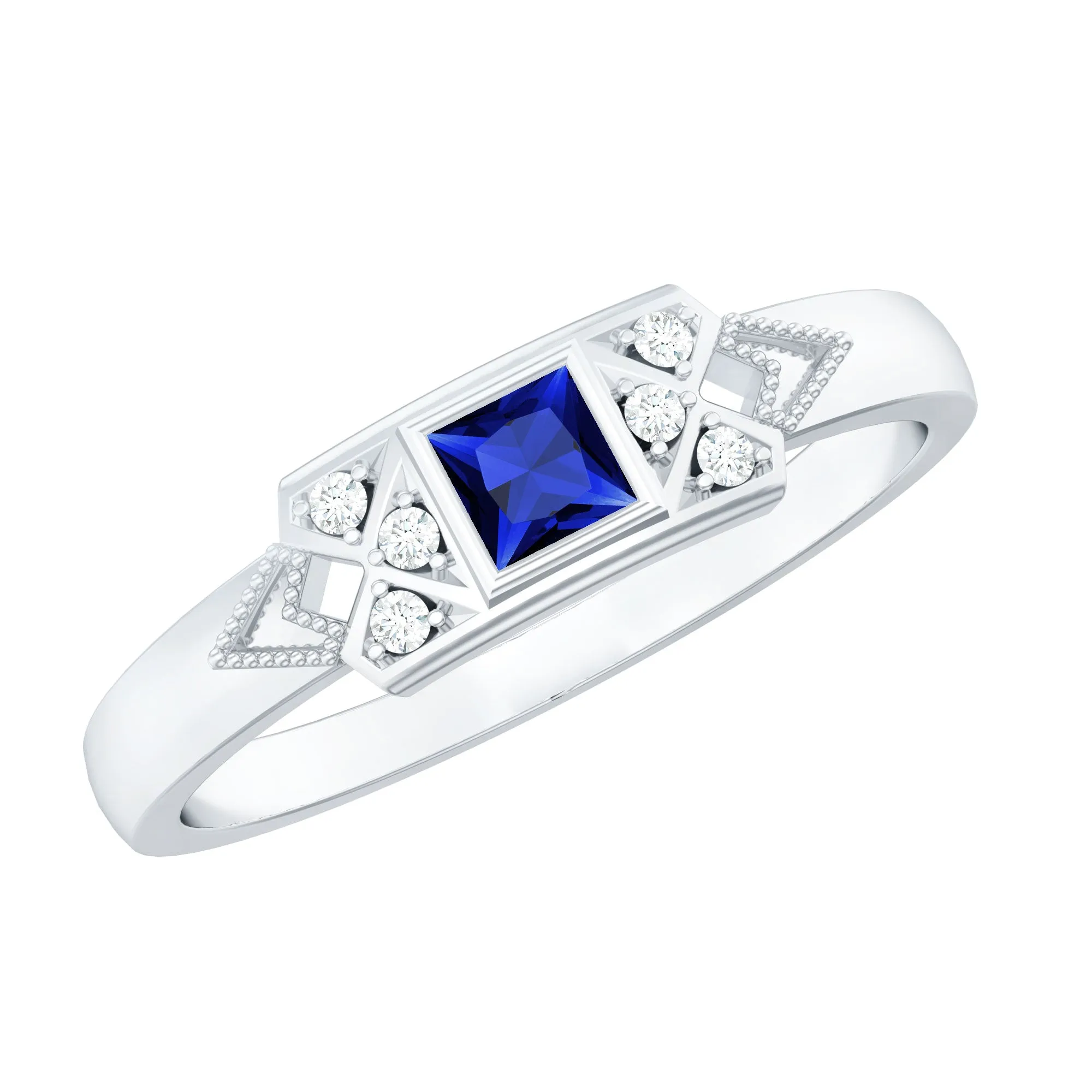 Lab Grown Blue Sapphire Promise Ring with Diamond