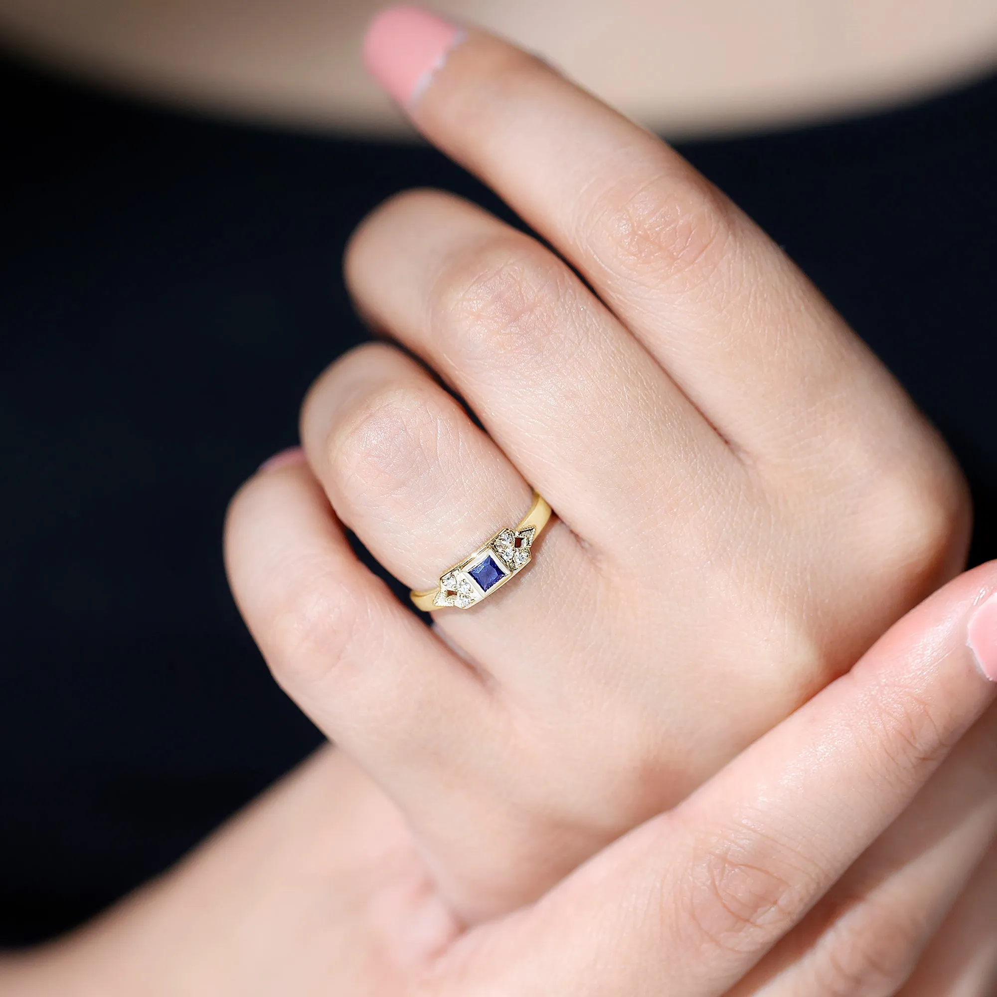 Lab Grown Blue Sapphire Promise Ring with Diamond