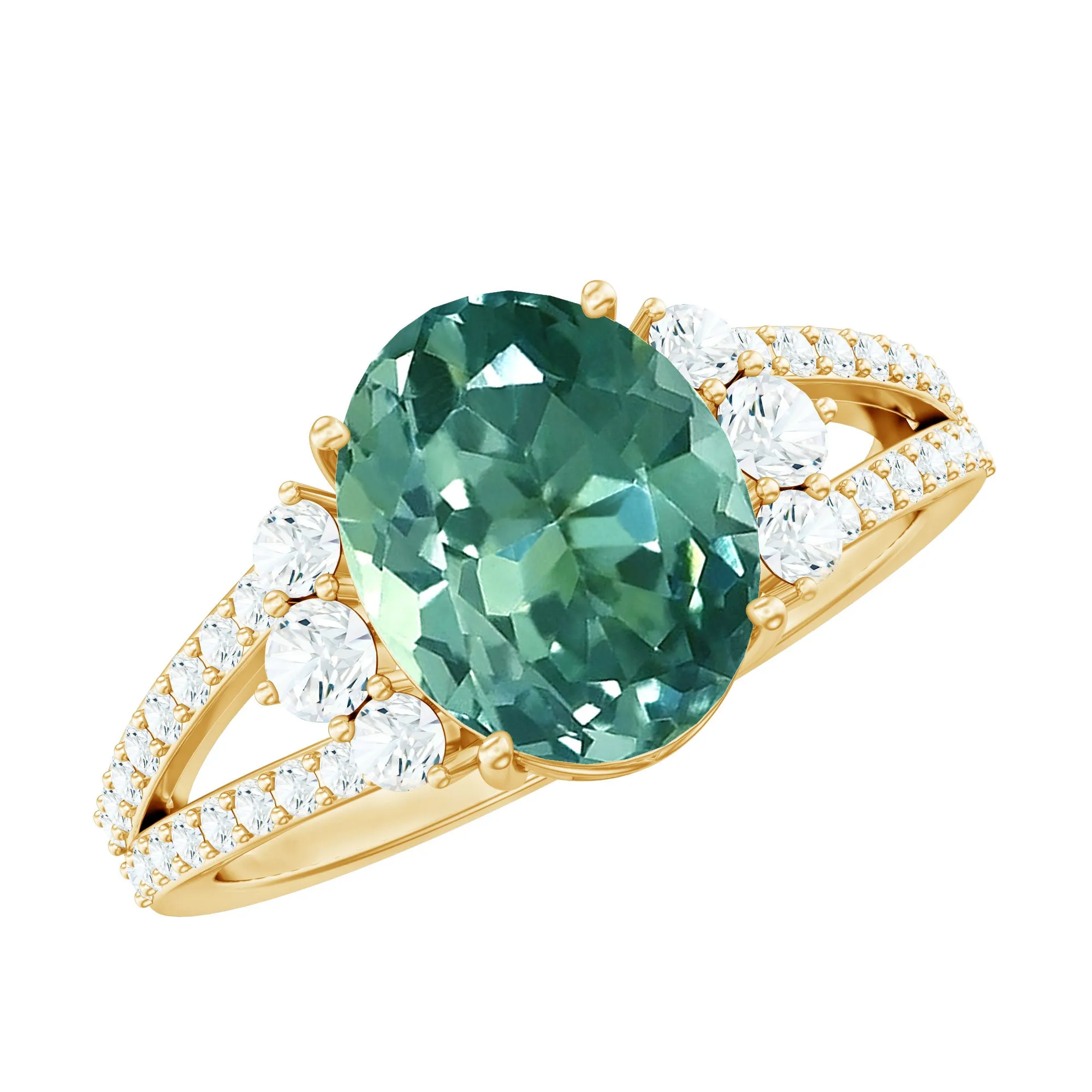 Lab Grown Green Sapphire Oval Engagement Ring with Moissanite