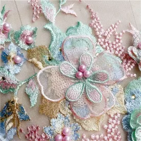 Lace Applique Motif Sewing Applique Patch 3D Embroidered Flowers Decoration