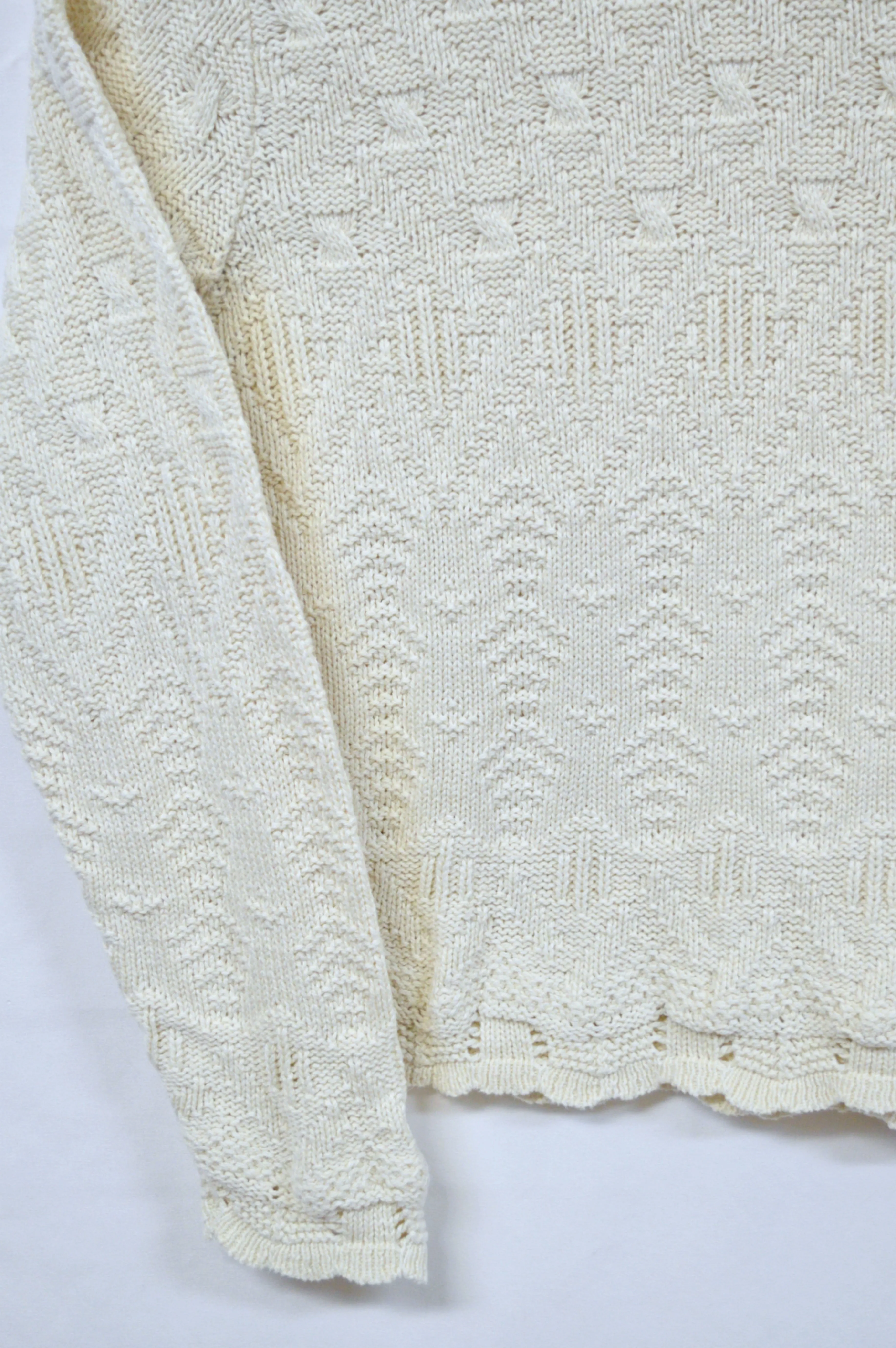 Lace Knit Cotton Turtleneck Sweater | S-M