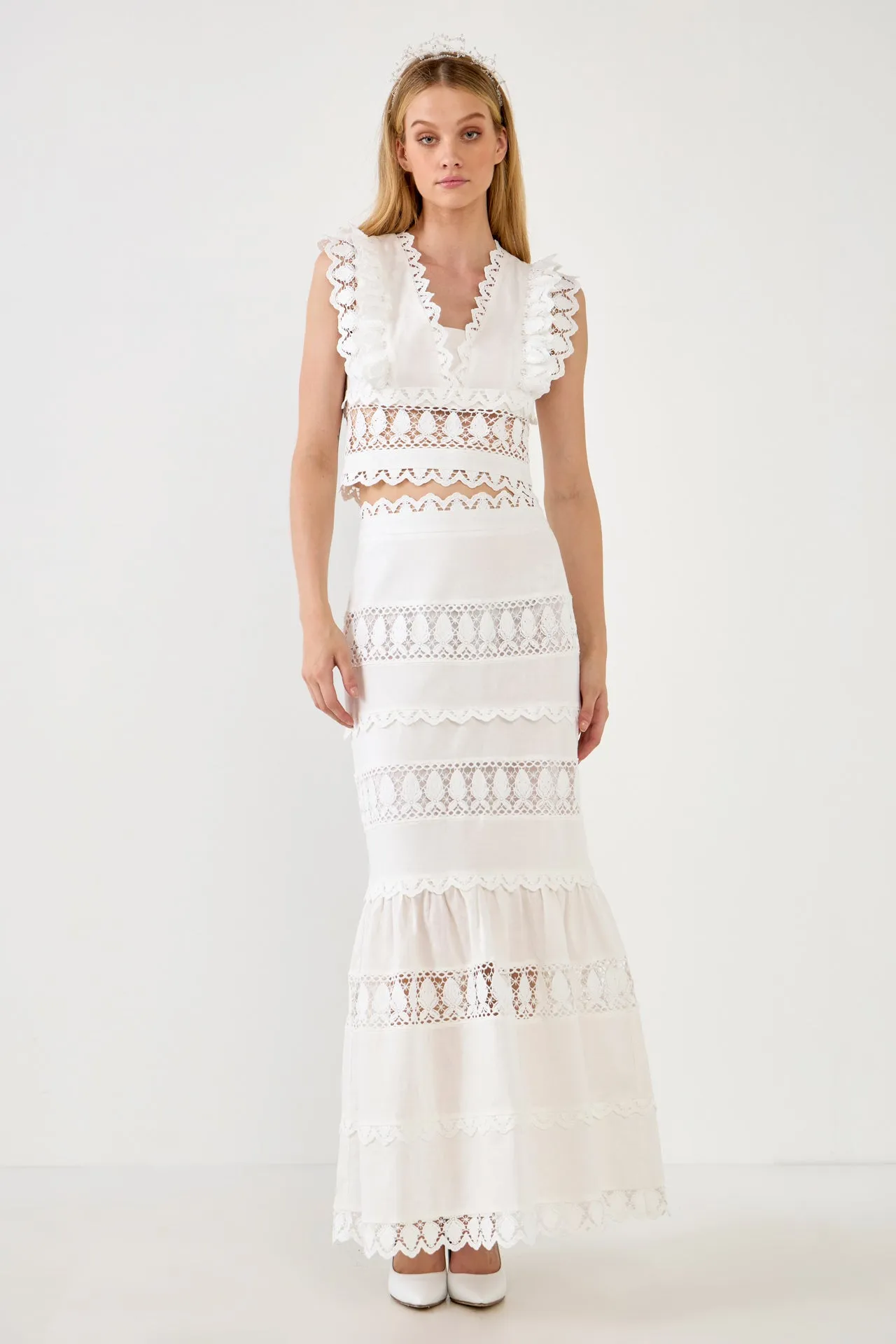 Lace Trim Maxi Skirt