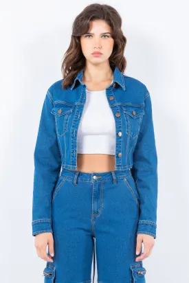 Laced Back Cropped Denim Jacket