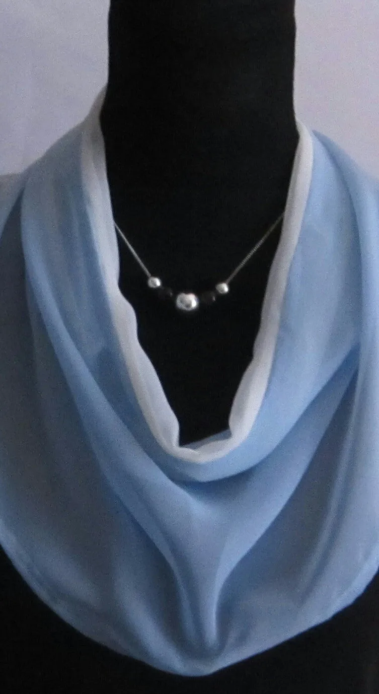 Ladies Bib Style Baby Blue and White Chiffon Scarf