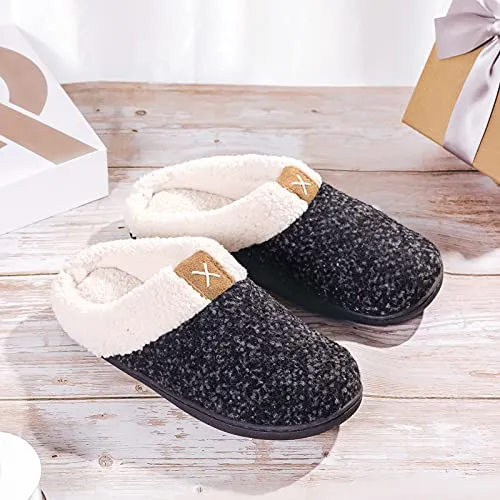 Ladies' Comfort Memory Foam Slippers Wool-Like Plush Fleece Lined House Shoes