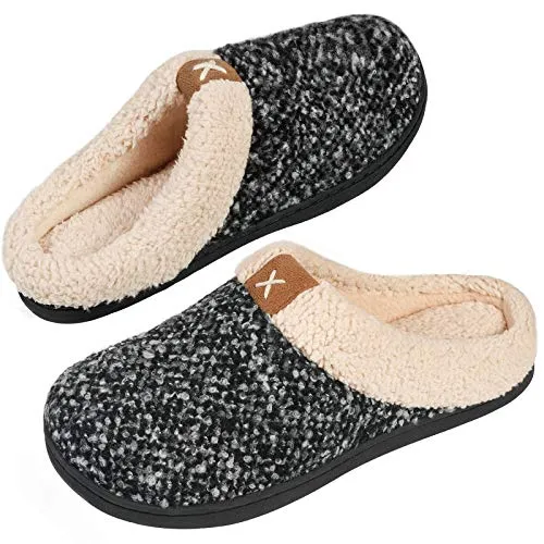 Ladies' Comfort Memory Foam Slippers Wool-Like Plush Fleece Lined House Shoes