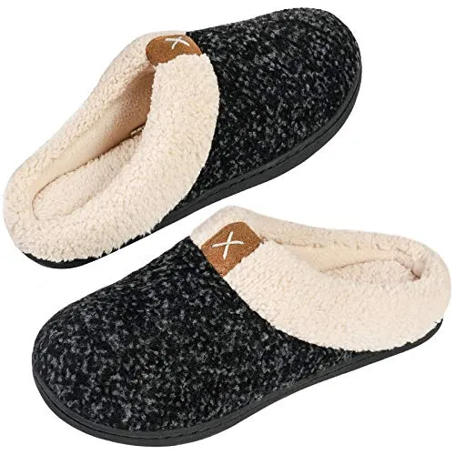 Ladies' Comfort Memory Foam Slippers Wool-Like Plush Fleece Lined House Shoes