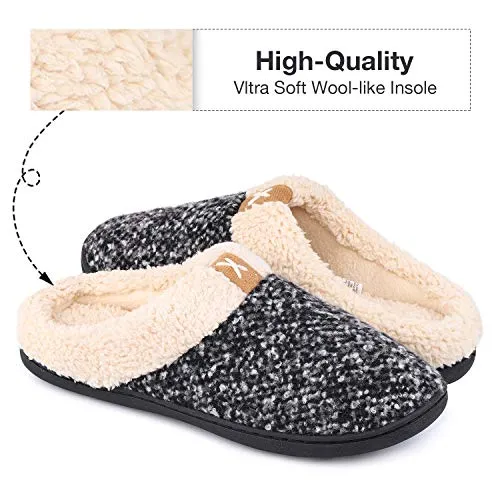 Ladies' Comfort Memory Foam Slippers Wool-Like Plush Fleece Lined House Shoes