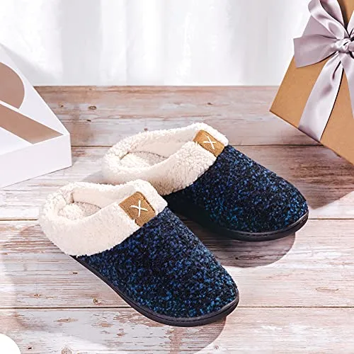 Ladies' Comfort Memory Foam Slippers Wool-Like Plush Fleece Lined House Shoes