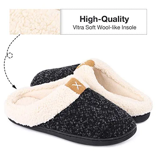 Ladies' Comfort Memory Foam Slippers Wool-Like Plush Fleece Lined House Shoes