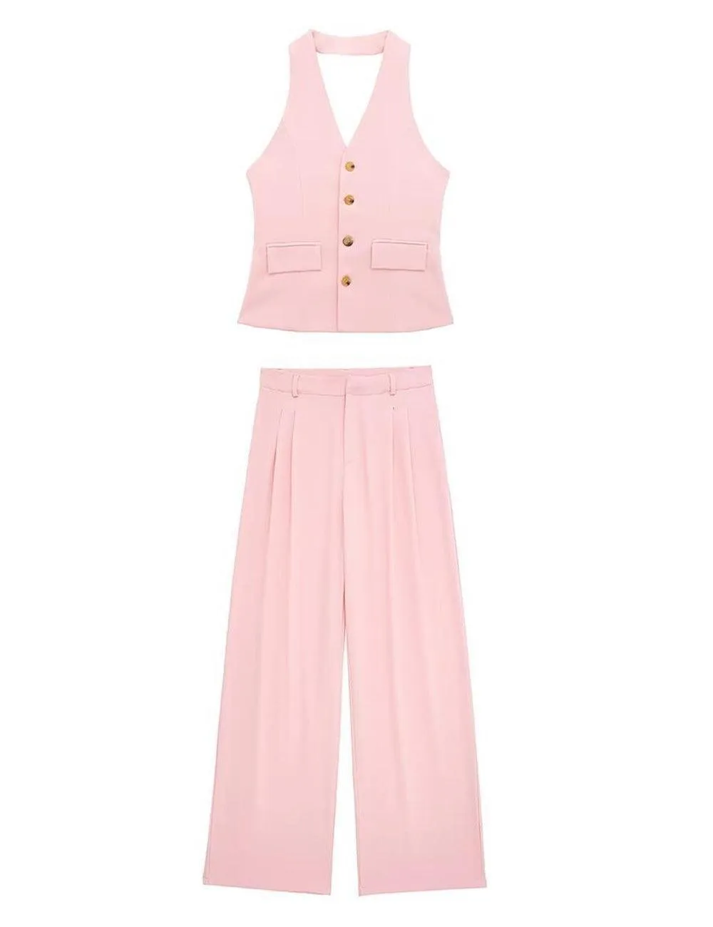 Ladies Halterneck Vest and Straight Pants Set 2251