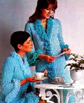 Ladies Knitted Dressing Gown Pattern, Retro Lounge Coat, Instant Download