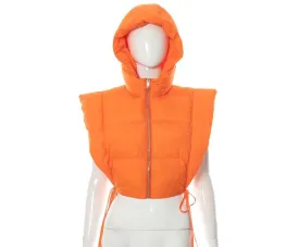 Ladies puffer bubble tie side vest coat hoodie crop jacket