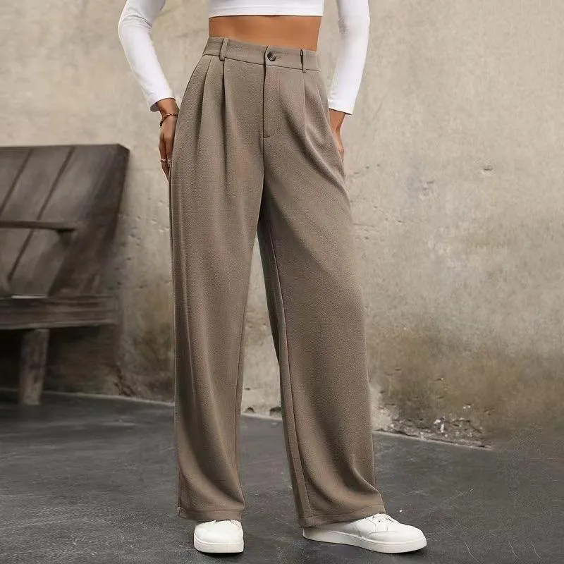 Ladies Solid Color Straight Leg Suit Pants 999999