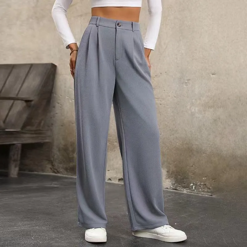 Ladies Solid Color Straight Leg Suit Pants 999999