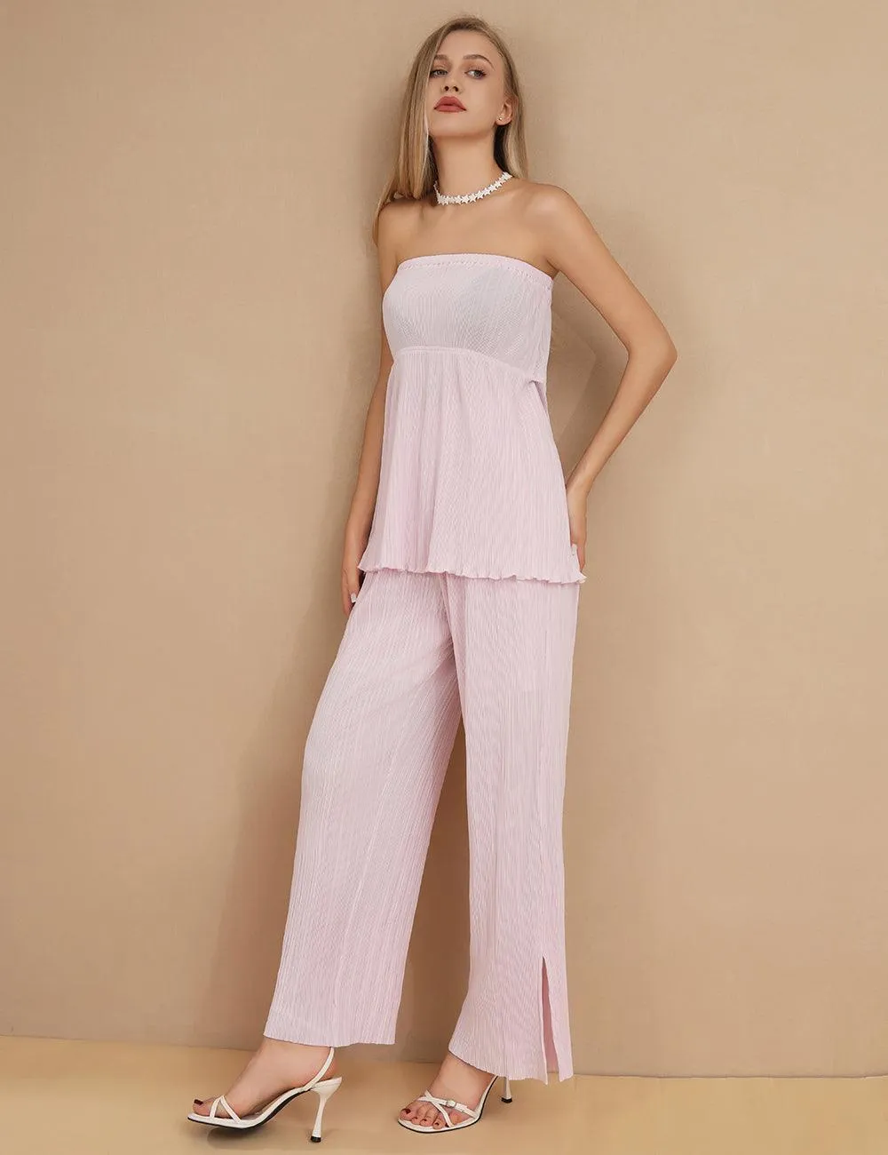 Ladies Strapless Flowy Top And Pants Sets SKST423