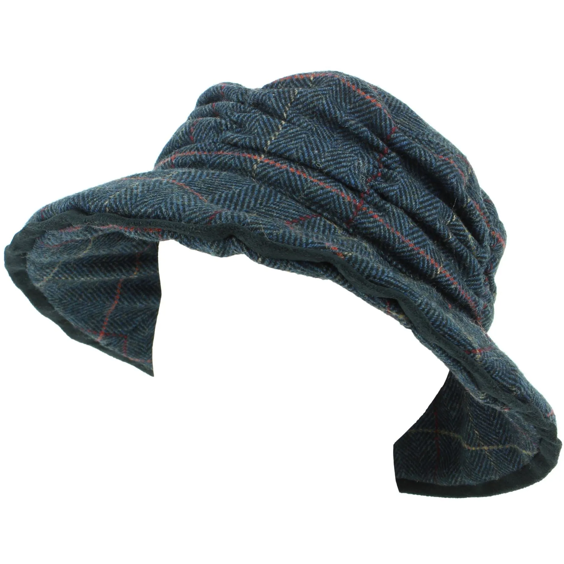 Ladies Wool Tweed Herringbone Cloche Hat - Blue