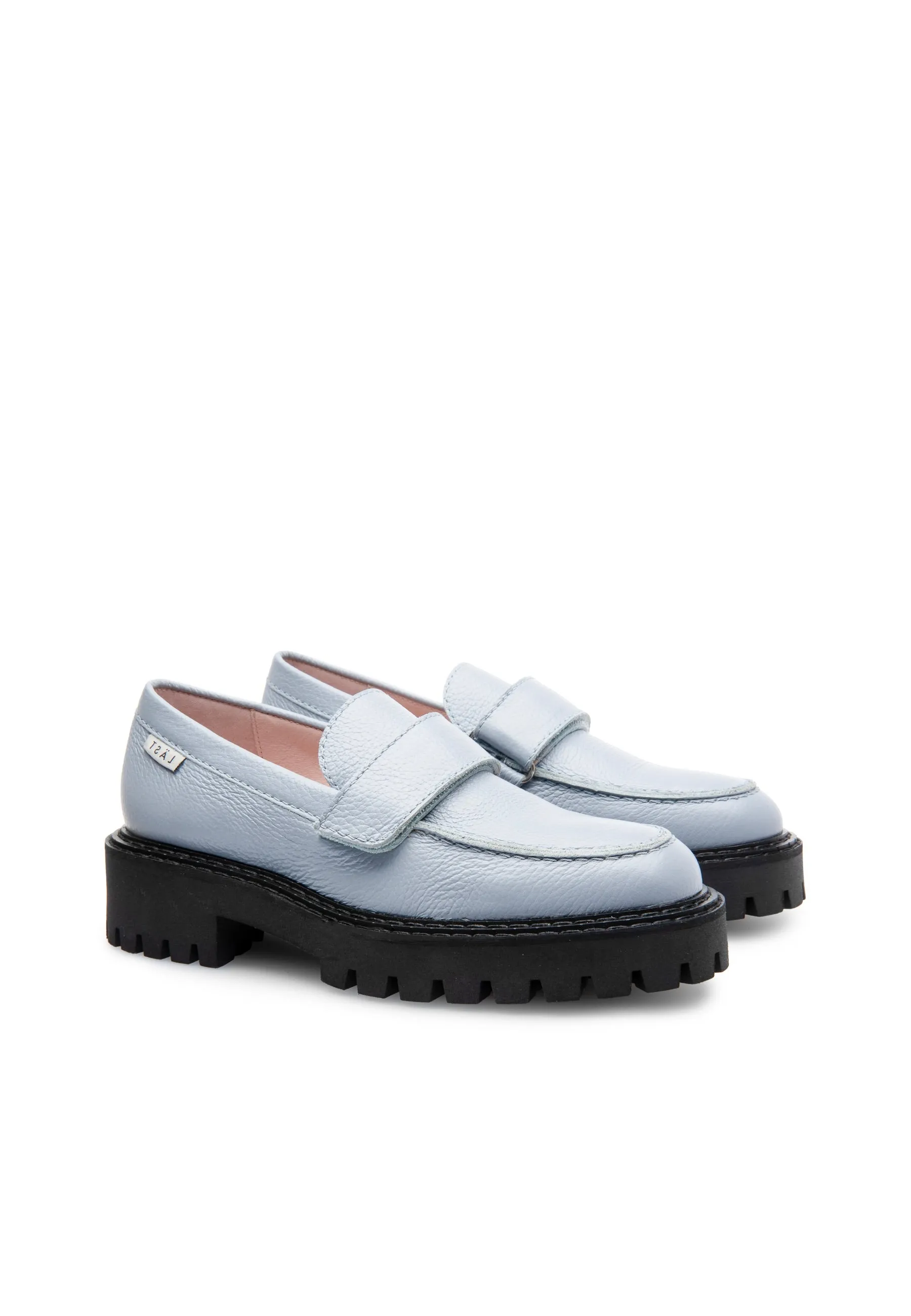 Lady Dusty Blue Leather Loafers