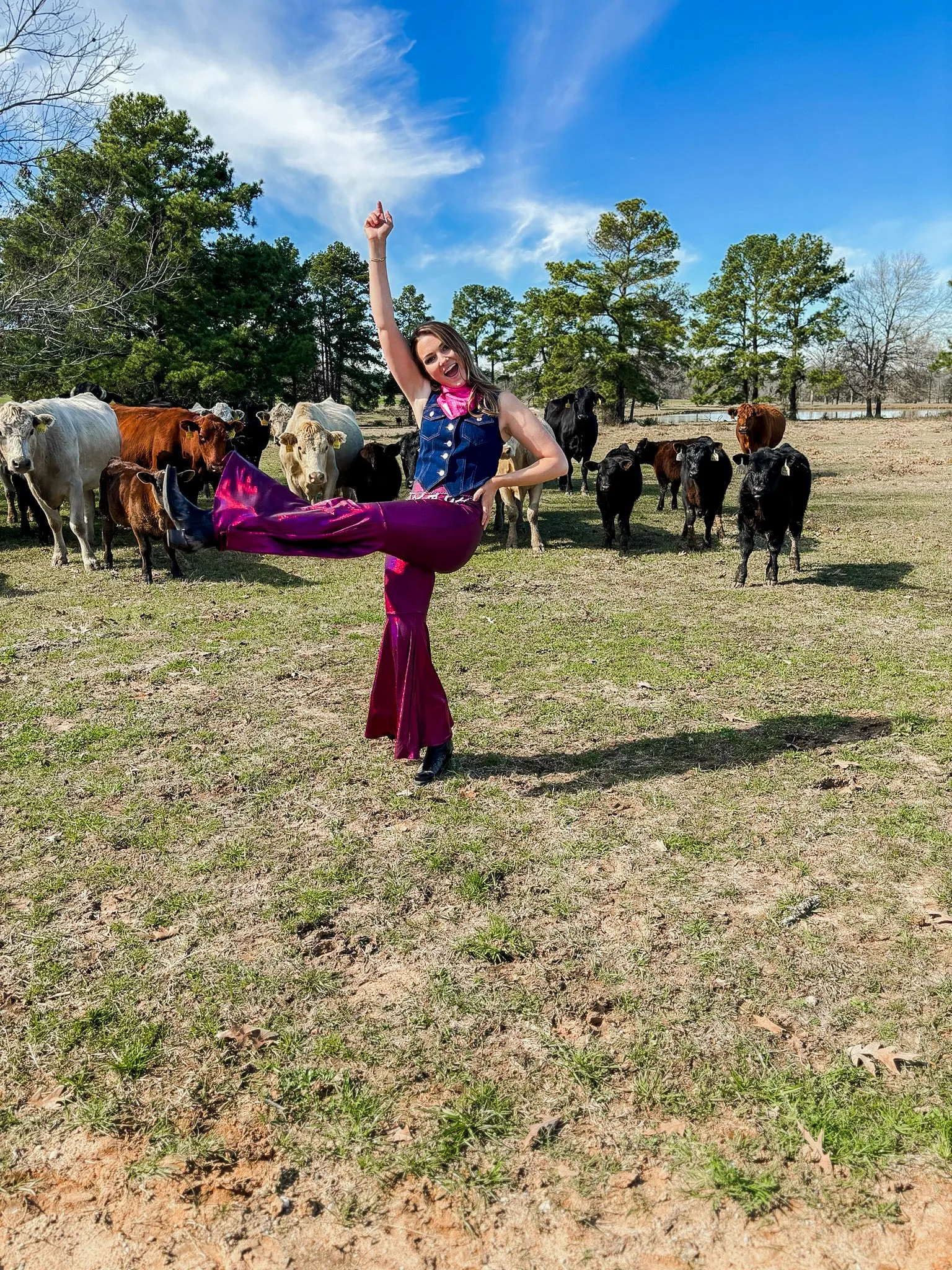 Lainey magenta faux leather bell bottoms