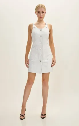 Lambskin Leather Button Front Mini Tank Dress - White