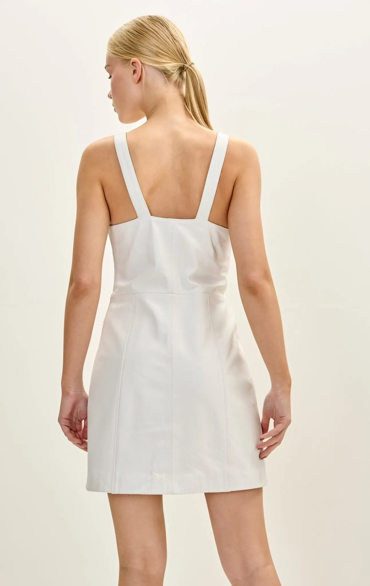 Lambskin Leather Button Front Mini Tank Dress - White